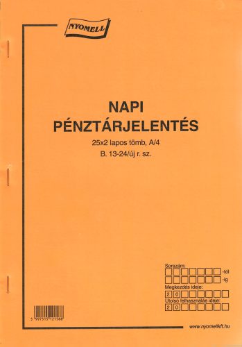 Napi pénztárjelentés B.13-24/UJ A/4 álló 25x2 lapos 