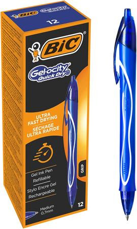 BIC Zseléstoll, 0,3 mm, nyomógombos, BIC "Gel-ocity Quick Dry", kék