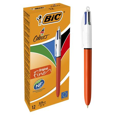 BIC Golyóstoll, 0,3 mm, nyomógombos, négyszínű, BIC "4 Colours Fine"