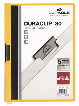 DURABLE Gyorsfűző, klipes, A4, DURABLE "DURACLIP® 30", sárga