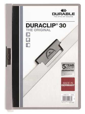 DURABLE Gyorsfűző, klipes, A4, DURABLE "DURACLIP® 30", szürke