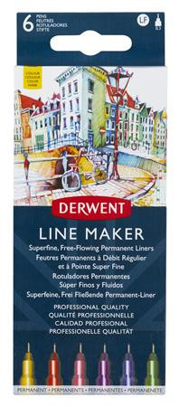 DERWENT Tűfilc készlet, 0,3 mm, DERWENT "Line Marker", 6 különböző szín