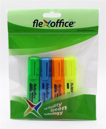 FLEXOFFICE Szövegkiemelő készlet, 1-4 mm, FLEXOFFICE "HL05", 4 különböző szín