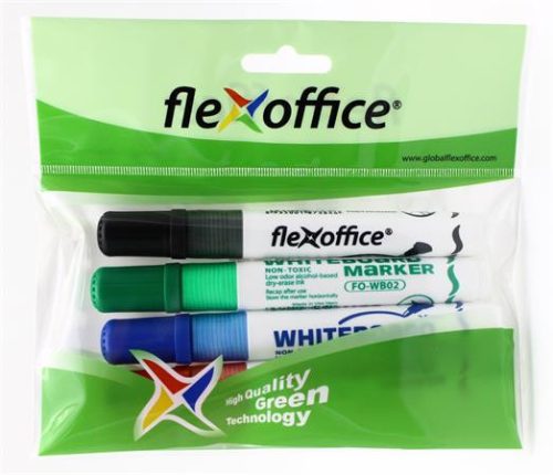 FLEXOFFICE Táblamarker, 2,5 mm, kúpos, szett, FLEXOFFICE "WB02", 4 szín