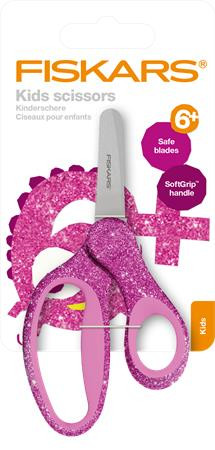 FISKARS Olló, iskolai, 13 cm, FISKARS "Glitter Kids", rózsaszín