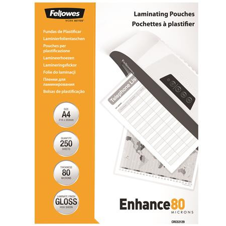 FELLOWES Meleglamináló fólia, 80 mikron, A4, fényes, 250 db, FELLOWES