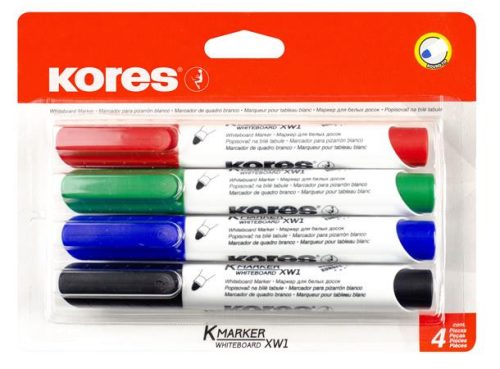 KORES Tábla- és flipchart marker készlet, kúpos, KORES "Eco K-Marker", 4 különböző szín