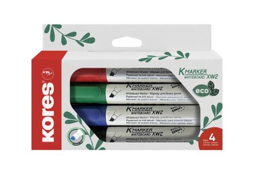 KORES Tábla- és flipchart marker készlet, vágott, KORES "Eco K-Marker", 4 különböző szín