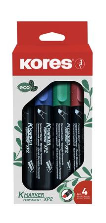 KORES Alkoholos marker készlet, 1-3 mm, vágott, KORES "Eco K-Marker", 4 különböző szín