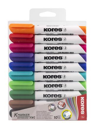 KORES Tábla- és flipchart marker készlet, 1-3 mm, kúpos, KORES "K-Marker", 10 különböző szín