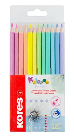 KORES Színes ceruza készlet, háromszögletű, KORES "Kolores Pastel", 12 pasztell szín