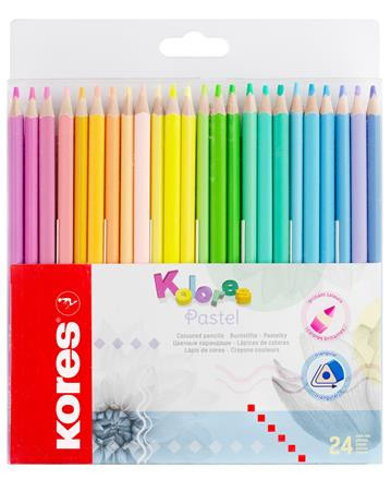 KORES Színes ceruza készlet, háromszögletű, KORES "Kolores Pastel", 24 pasztell szín