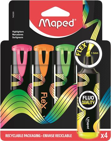 MAPED Szövegkiemelő készlet, 1-5 mm, MAPED "Fluo Peps Flex", 4 különböző szín