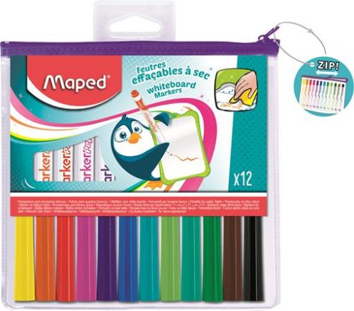 MAPED Táblamarker készlet, 1,5 mm, kimosható, fehértáblához, MAPED "Marker'Peps", 12 különböző szín