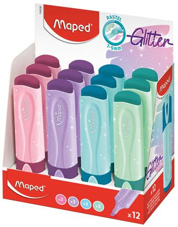 MAPED Szövegkiemelő display, 1-5 mm, MAPED "Glitter Fluo Peps", vegyes pasztell színek