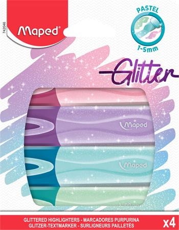 MAPED Szövegkiemelő készlet, 1-5 mm, MAPED "Glitter Fluo Peps", vegyes pasztell színek