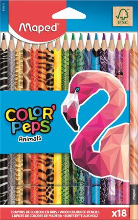 MAPED Színes ceruza készlet, háromszögletű, MAPED "Color'Peps Animal", 18 különböző szín