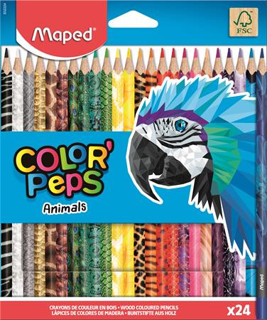 MAPED Színes ceruza készlet, háromszögletű, MAPED "Color'Peps Animal", 24 különböző szín