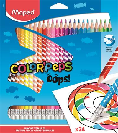 MAPED Színes ceruza készlet, háromszögletű, radírozható, MAPED "Color'Peps Oops", 24 különböző szín