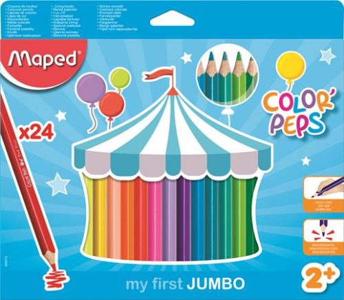 MAPED Színes ceruza készlet, háromszögletű, vastag, MAPED "Jumbo", 24 különböző szín