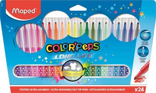 MAPED Filctoll készlet, mosható, MAPED "Color'Peps Long Life", 24 különböző szín