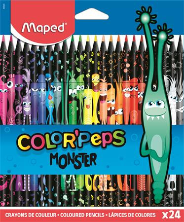 MAPED Színes ceruza készlet, háromszögletű, MAPED "Color'Peps Monster" 24 különböző szín