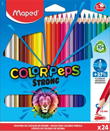 MAPED Színes ceruza készlet, háromszögletű, MAPED "Color'Peps Strong", 24 különböző szín