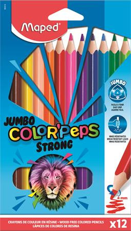 MAPED Színes ceruza készlet, háromszögletű, MAPED "Jumbo Color'Peps Strong", 12 különböző szín