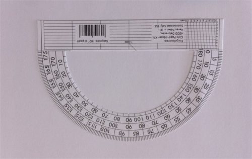 . Szögmérő, papír, 180 fokos