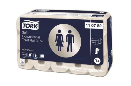 TORK Toalettpapír, T4 rendszer, 3 rétegű, 12,5 cm átmérő, Advanced, TORK, fehér