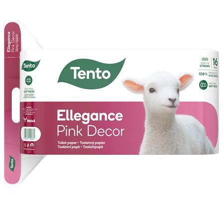 TENTO Toalettpapír, 3 rétegű, kistekercses, 16 tekercs, TENTO "Ellegance Pink Decor", fehér