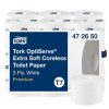 TORK Toalettpapír, belsőmag nélküli, T7 rendszer, 3 rétegű, 13,1 cm átmérő, Premium, TORK "OptiServe", fehér