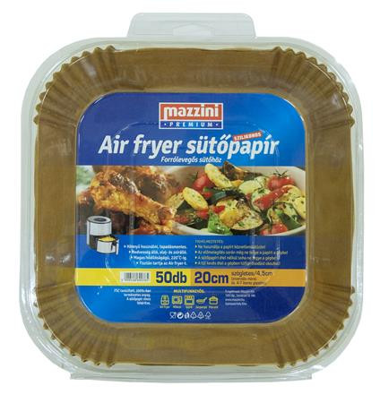 MAZZINI Sütőpapír, szilikonos, Air Fryer készülékhez, szögletes, 20 cm, 50 db, MAZZINI "Premium"