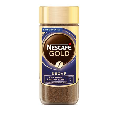 NESCAFE Instant kávé, koffeinmentes, 100 g, üveges, NESCAFÉ "Gold"