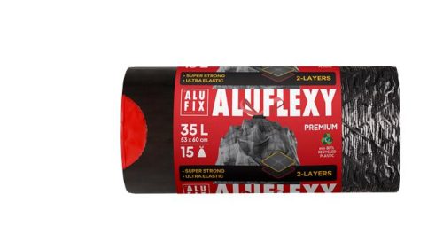 ALUFIX Szemeteszsák, zárószalagos, 35 l, 15 db, ALUFIX "Aluflexy"