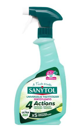 SANYTOL Általános tisztító- és fertőtlenítő spray, 500 ml, SANYTOL "4 Actions", lime