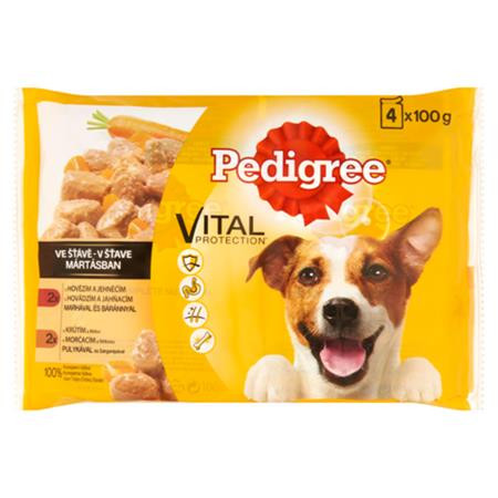 PEDIGREE Kutyaeledel, alutasakos, 4x100 g, PEDIGREE, marha és bárány, pulyka és répa