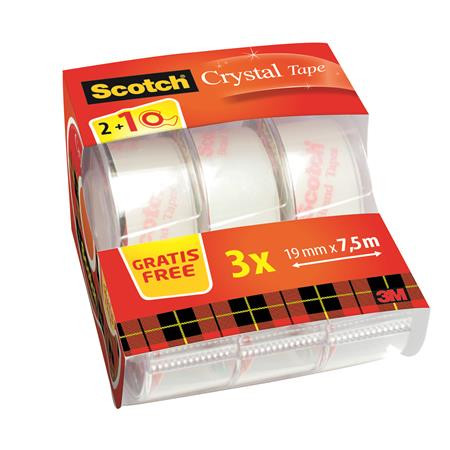 3M SCOTCH Ragasztószalag adagolón, kézi, 19 mm x 7,5 m, 3M SCOTCH "Crystal", 2+1 akció