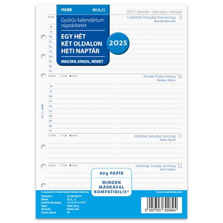 FILOFAX Kalendárium betét, tervező, Filofaxhoz, pocket méret, heti, 1 hét/2 oldal, 2025