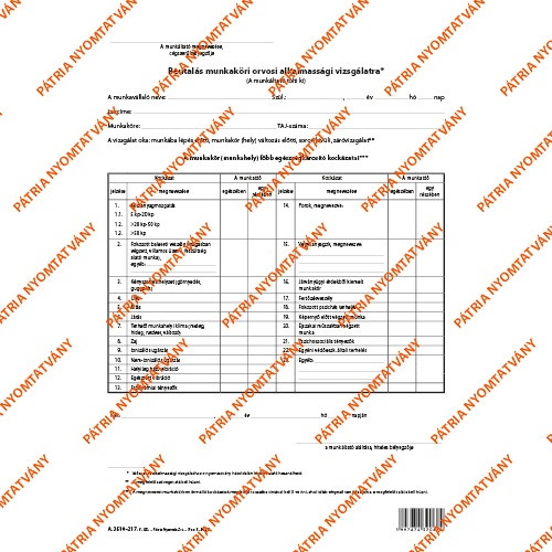 Beutaló munkaköri alkalmassági vizsgálatra szabadlap A/4 álló