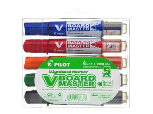 PILOT Táblamarker készlet, 2,3 mm, kúpos, PILOT "V-Board Master", 5 különböző szín