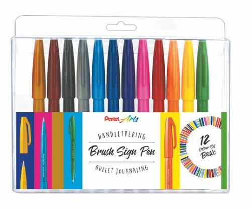 PENTEL Kalligrafikus ecsetirón készlet, PENTEL "Brush Sign", 12 különböző szín