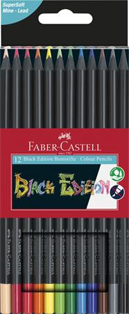 FABER-CASTELL Színes ceruza készlet, háromszögletű, FABER-CASTELL "Black Edition", 12 különböző szín