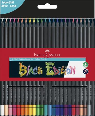 FABER-CASTELL Színes ceruza készlet, háromszögletű, FABER-CASTELL "Black Edition", 24 különböző szín