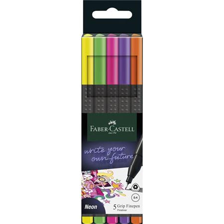 FABER-CASTELL Tűfilc készlet, 0,4 mm, FABER-CASTELL "Grip", 5 különböző neon szín