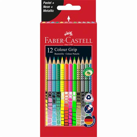 FABER-CASTELL Színes ceruza készlet, háromszögletű, FABER-CASTELL "Colour Grip", 12 különböző szín