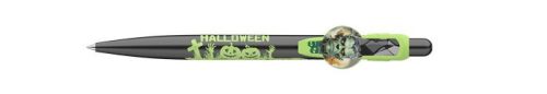 ICO Golyóstoll, 0,8 mm, nyomógombos, sárgászöld mintás tolltest, ICO "Halloween", kék