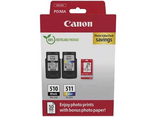 CANON PG510/CL511 Tintapatron multipack + GP-501 fotópapír, Pixma MP240 nyomtatóhoz, CANON, fekete, színes, 220+240 o. + 50 ív