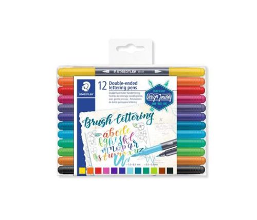 STAEDTLER Ecsetirón készlet, 0,5-0,8/1,0-6,0 mm, kétvégű, STAEDTLER "3004"", 12 szín