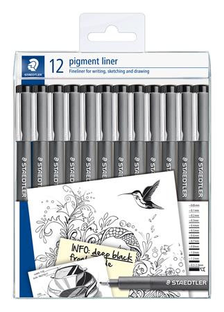 STAEDTLER Tusfilc készlet, 12 különböző vonalvastagság, STAEDTLER "Pigment Liner 308", fekete